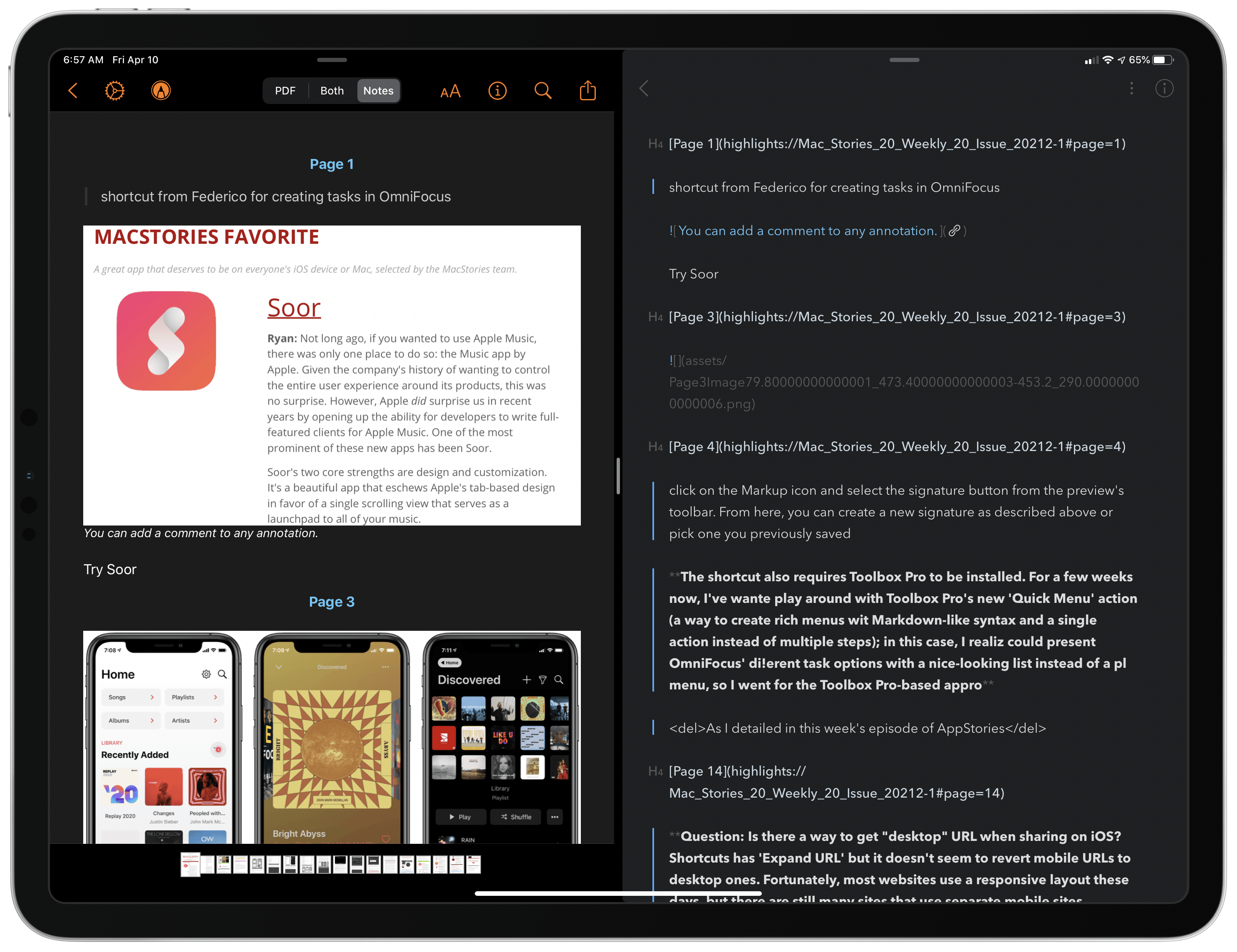 Highlights can export annotations to a variety of apps, although images point to file system URLs that aren't accessible by other apps.